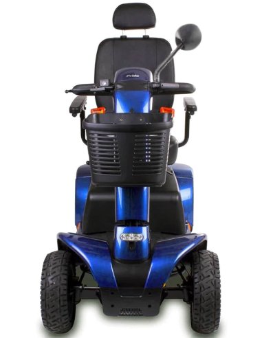 Scooter électrique PMR senior Pride XL 130 en bleu, vue d'arrière en biais gauche