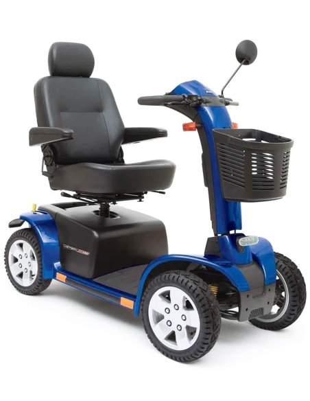 Face en biais du scooter électrique handicapé et PMR Pride XL 130 en bleu