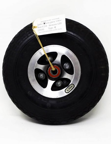 Ensemble de jante avec pneumatique noir et roulement pour scooter électrique Invacare Leo (essuie avant)