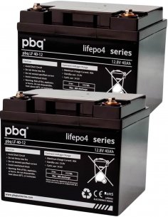 Pack de deux batteries pbq LF LiFePO4 40 Ah et chargeur 8 amp. pour scooter électrique PMR senior, handicapé ou personne âgée