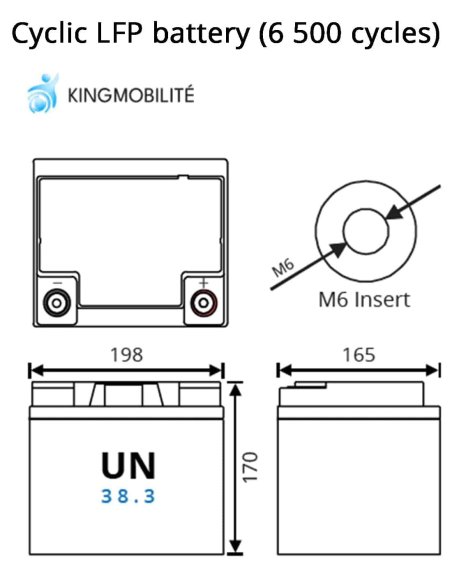 Dimension de batterie pbq LF 40 Ah spéciale traction longue durée pour scooter de mobilité réduite senior et handicapé