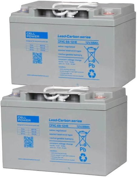 Deux batteries AGM Cellpower CPXC carbone 68 Ah pour scooter électrique senior, PMR, personne handicapée ou de mobilité réduite