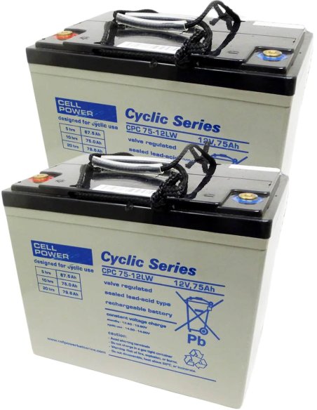 Deux batteries AGM Cellpower CPC 75Ah pour scooter électrique senior, PMR, personne handicapée ou de mobilité réduite