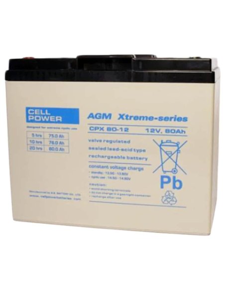 Batterie Cellpower CPX 80-12 (en face) spéciale pour scooter électrique PMR senior, pour personne handicapée ou mobilité réduite