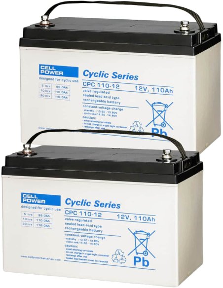 Deux batteries AGM Cellpower CPC 110 Ah pour scooter électrique senior, PMR, personne handicapée ou de mobilité réduite