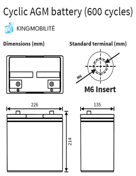 Dimensions de la batterie Cellpower CPC 55 - 12 pour scooter électrique de mobilité réduite et handicapé