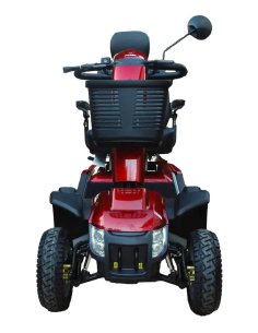 Face en biais droit du scooter électrique handicapé et PMR Pride XL140 et XL140S en rouge 2
