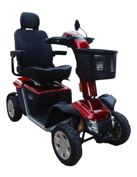 Face en biais du scooter électrique handicapé et PMR Pride XL 140 et 140S en rouge