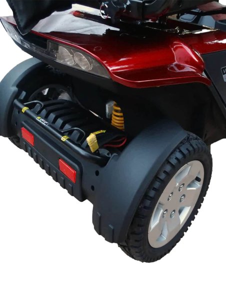 Vue de l'arrière en détail du scooter handicapé Pride XL140 et XL 140S en rouge
