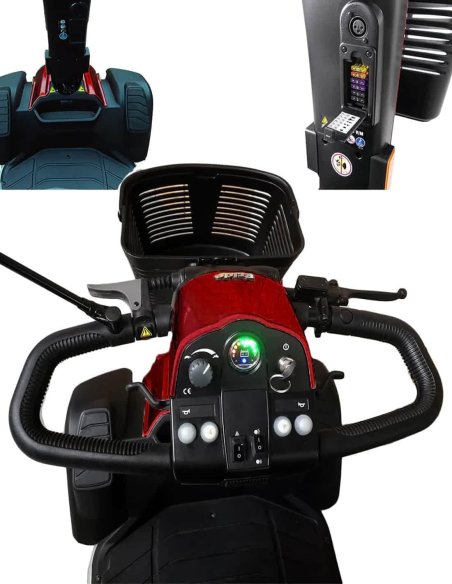 Tableau de bord en détail du scooter handicapé Pride XL140 et XL140S en rouge
