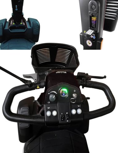 Tableau de bord en détail du scooter PMR senior Pride XL140 en noir