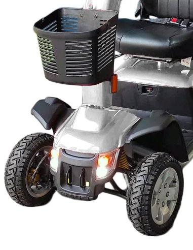 Vue de face en détail de scooter PMR Pride XL140 et XL 140S en gris argent