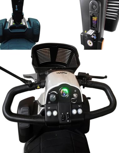 Tableau de bord en détail du scooter Pride XL140 et XL140S en argent