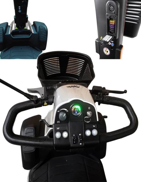 Tableau de bord en détail du scooter Pride XL140 et XL140S en argent