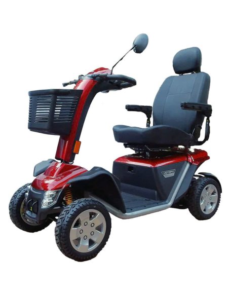 Face en biais droit du scooter électrique handicapé et PMR Pride XL140 et XL140S en rouge