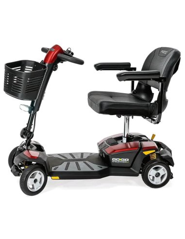 Côté droit du scooter PMR handicapé et senior Pride Endurance Li en rouge