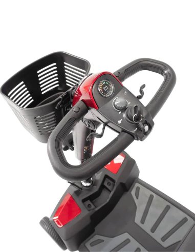 Tableau de bord et guidon du scooter PMR Pride Endurance Li en rouge