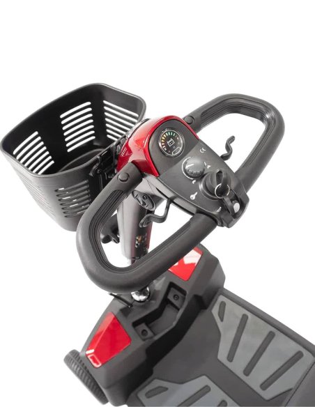 Tableau de bord et guidon du scooter PMR Pride Endurance Li en rouge