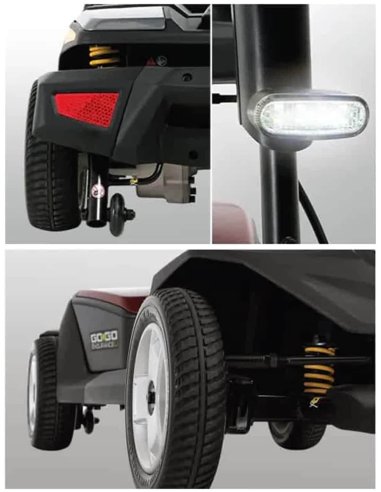 Phare  LED avant et suspension de scooter électrique Pride Endurance Lithium-Ion en rouge
