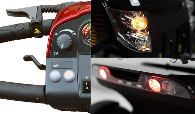 Levier de colonne de direction sur le guidon et lumières en LED puissantes de scooter électrique Pride XL 140 et XL 140S